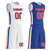 Custom White Blue Classic Style Reversible Basketball Uniform Personalized COOLMAX BBJR-D017020